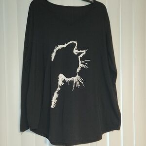 Black Cat Silhouette Long Sleeve Tee